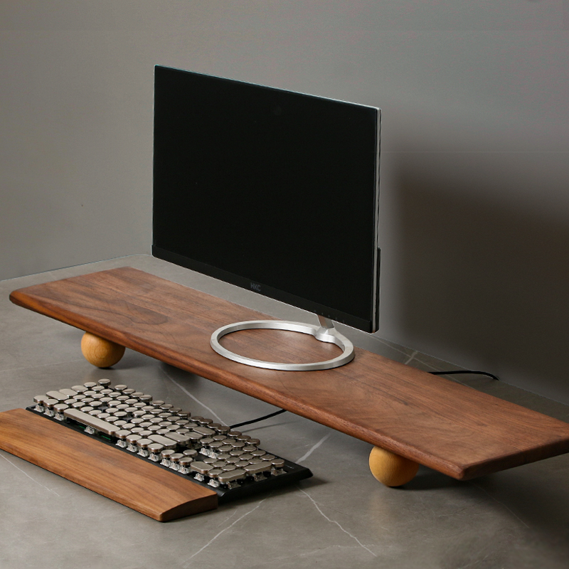Desk Setup Laptop And Monitor - Support d'élévation pour moniteur en bois