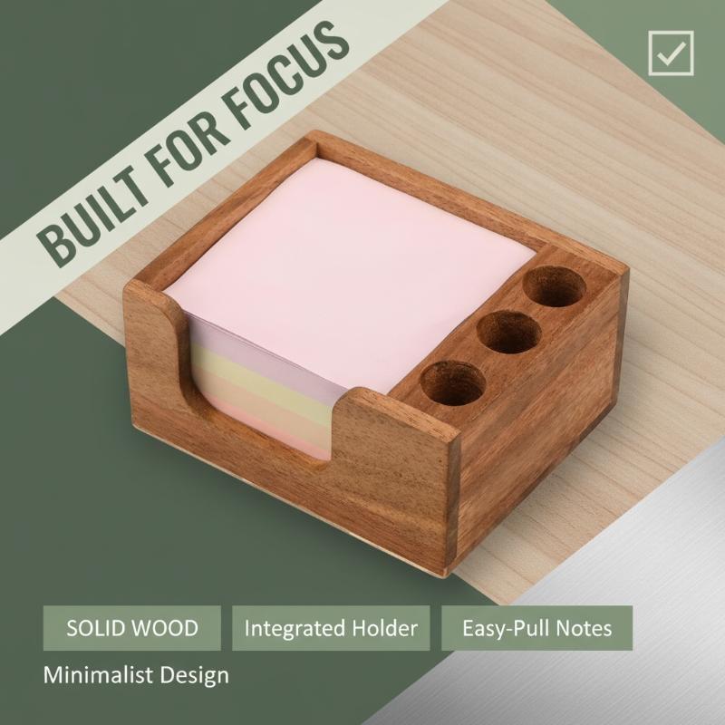 Sticky Memo Holder - Organiseur de bureau en bois avec