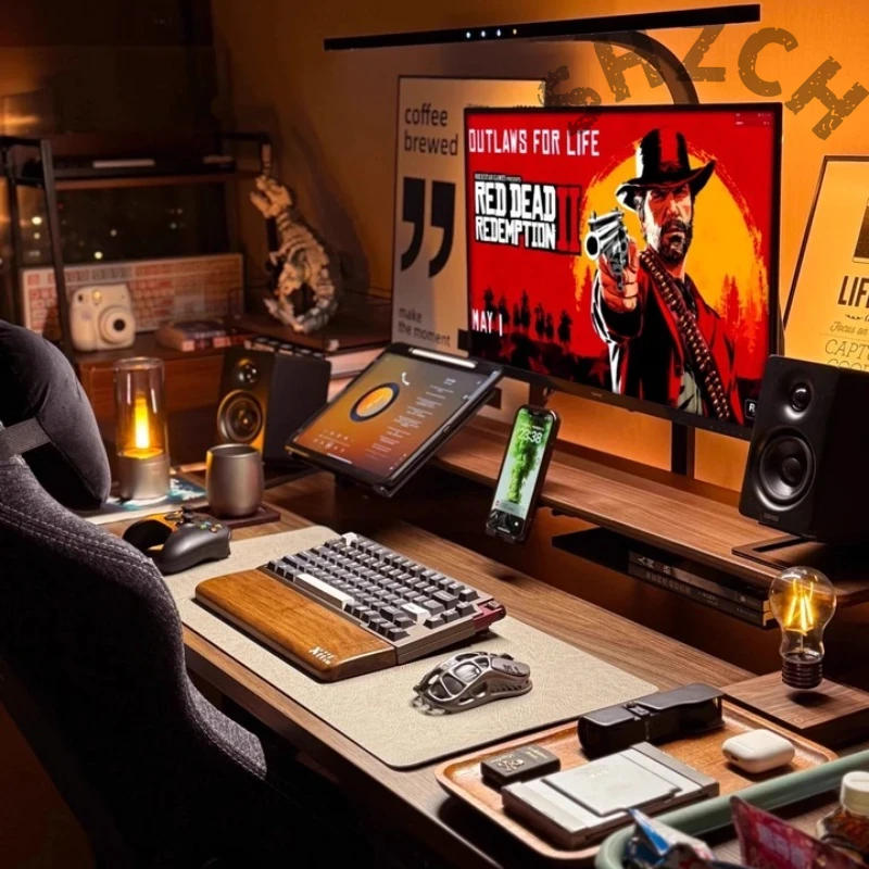 Desk Setup Laptop And Monitor - Support d'écran modulaire en noyer pour