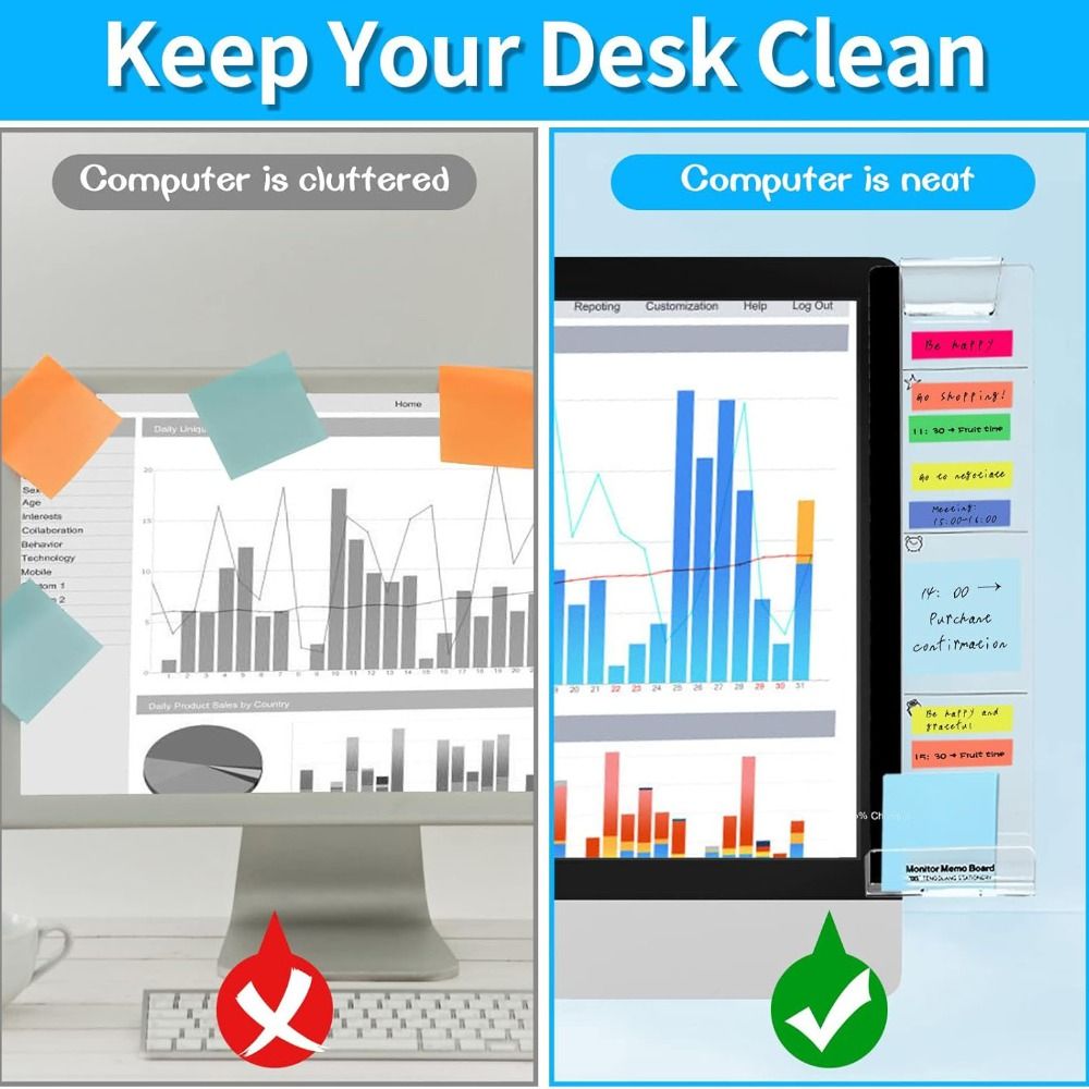 Sticky Memo Holder - Tableau mémo de moniteur Transparent, auto-adhésif