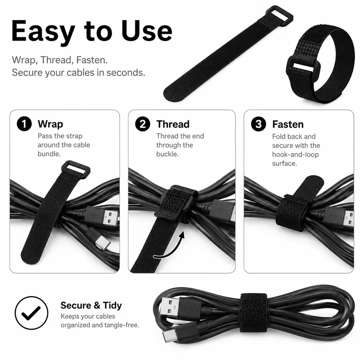 Sangles velcro noires réutilis - Cable Velcro Strap avis et prix